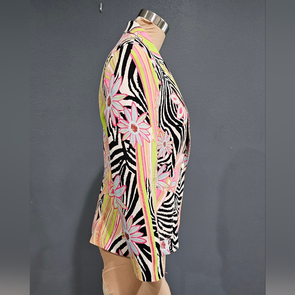 ALBERTO MAKALI White Floral Zebra Print Blazer Jacket 10 - Picture 5 of 10